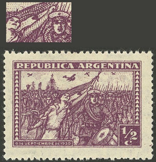 Revolución 6 de Septiembre de 1930 variedad Sol en la Bandera filatelia argentina error stamps