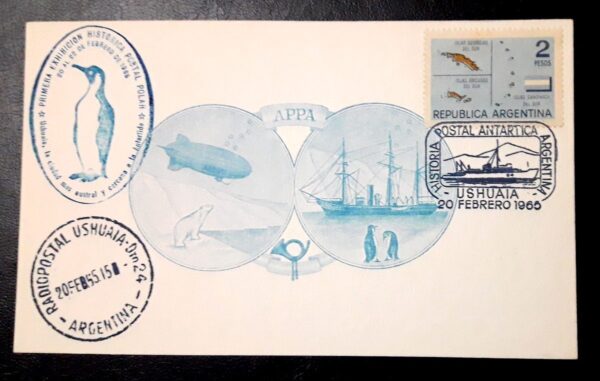 sobre islas malvinas antartida antartica ushuaia radio postal 1965 stamps philately