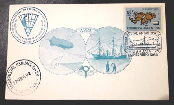 sobre islas malvinas antartida antartica ushuaia radio postal 1965 stamps philately