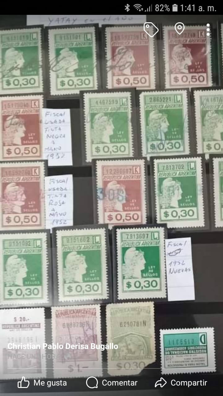 FILATELIA ARGENTINA sellos estampillas fiscales